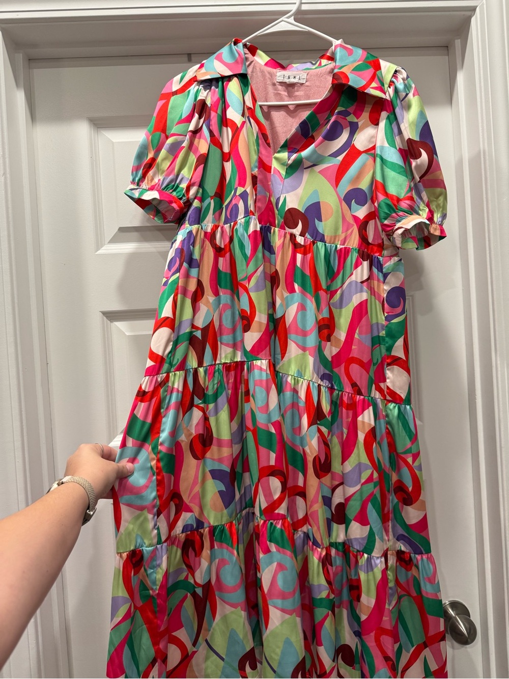 THML Multicolor Swirl Tiered Girls' Dress - Pink, Red, Green, Blue